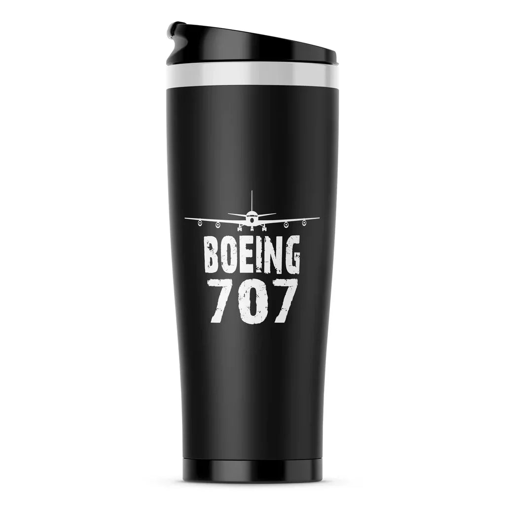 Boeing 707 & Plane aviation design on travel mug no-holder, insulated double-wall.