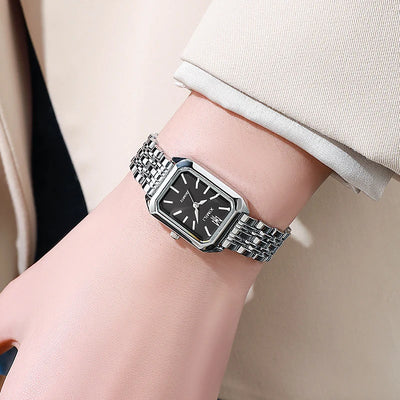 Side view of Stainless Steel Strap Watch Women Luxury Gift Quartz Wristwatch Student Fashion Simple Square Quartz aviation pi.