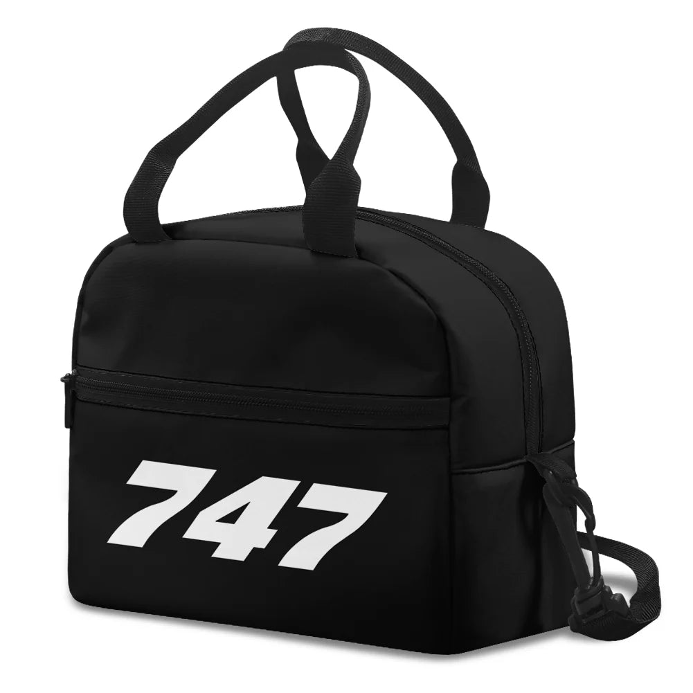 Boeing 747 Flat Text aviation lunch bag in insulated polyester.