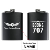 Thumbnail for Boeing 707 & Plane aviation design on stainless hip flask, compact pocket-size flask.