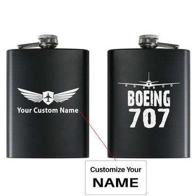 Boeing 707 & Plane aviation design on stainless hip flask, compact pocket-size flask.