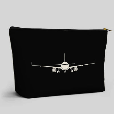 Airbus A320 Silhouette aviation design zipper pouch, durable polyester construction.