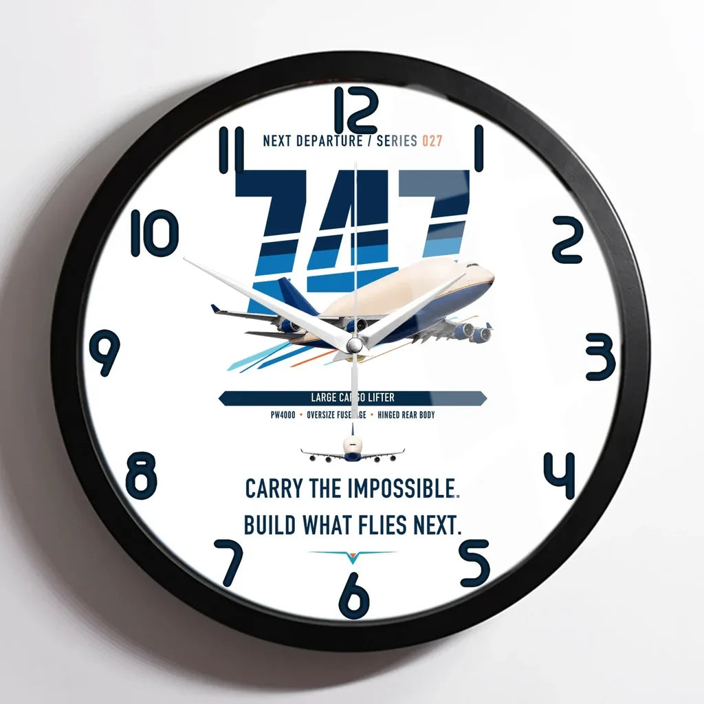 Boeing 747-400 Dreamlifter design on white framed wall clock