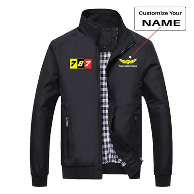 Flat Colourful 787 aviation design printed on modern shell with tailored fit stylish jacket.