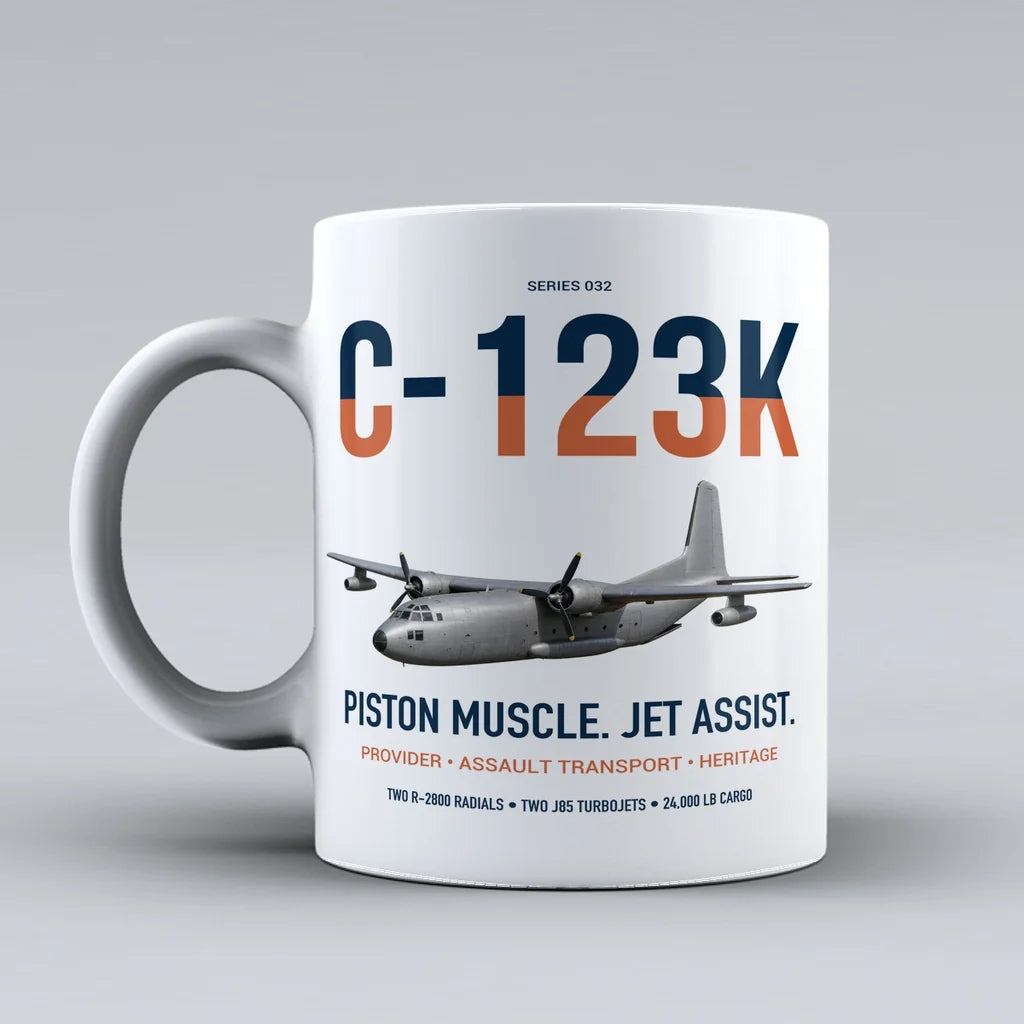 C-123K Provider design on white ceramic mug, double-side print