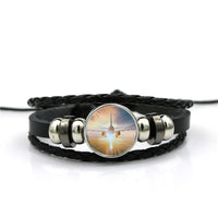 Thumbnail for Airplane Flying Over Runway aviation bracelet, stainless steel body with engraved detail.