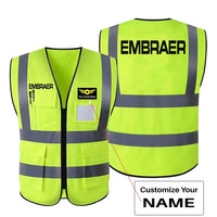 Thumbnail for Embraer & Text aviation design printed on high-visibility reflective fabric reflective vest.