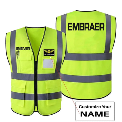 Embraer & Text aviation design printed on high-visibility reflective fabric reflective vest.