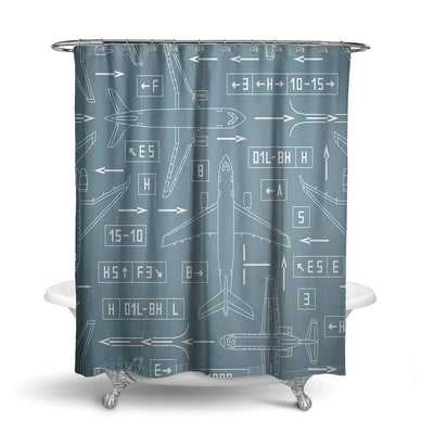 Jet Planes & Airport Signs aviation design on waterproof polyester shower curtain.