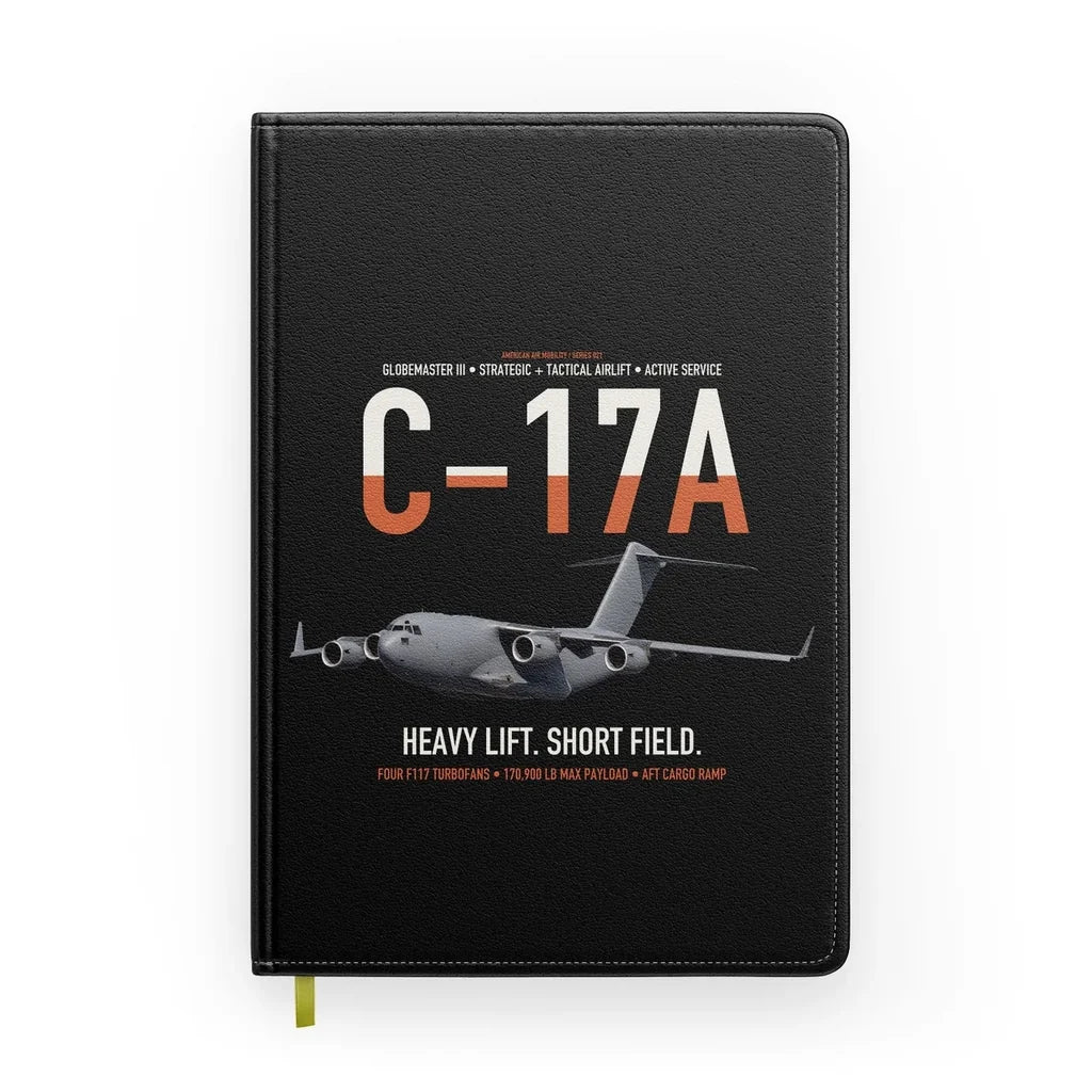 C-17A Globemaster III design on black notebook
