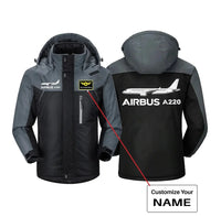 Thumbnail for The Airbus A220 aviation design printed on heavyweight insulated shell thick winter jacket.