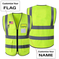 Thumbnail for Custom Flag & Name with Badge aviation design printed on high-visibility reflective fabric reflective vest.