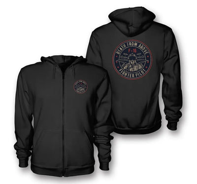 Fighter Jet 16 - Death From Above aviation design on soft cotton blend zipped hoodie.