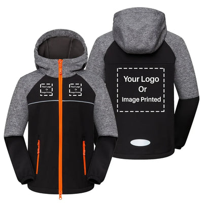 Custom 3 LOGOS aviation design printed on warm polar fleece kids' polar jacket.