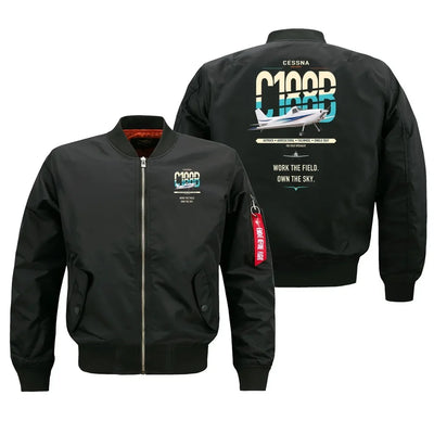 Cessna A188B AgTruck design on black bomber jacket, double-side print