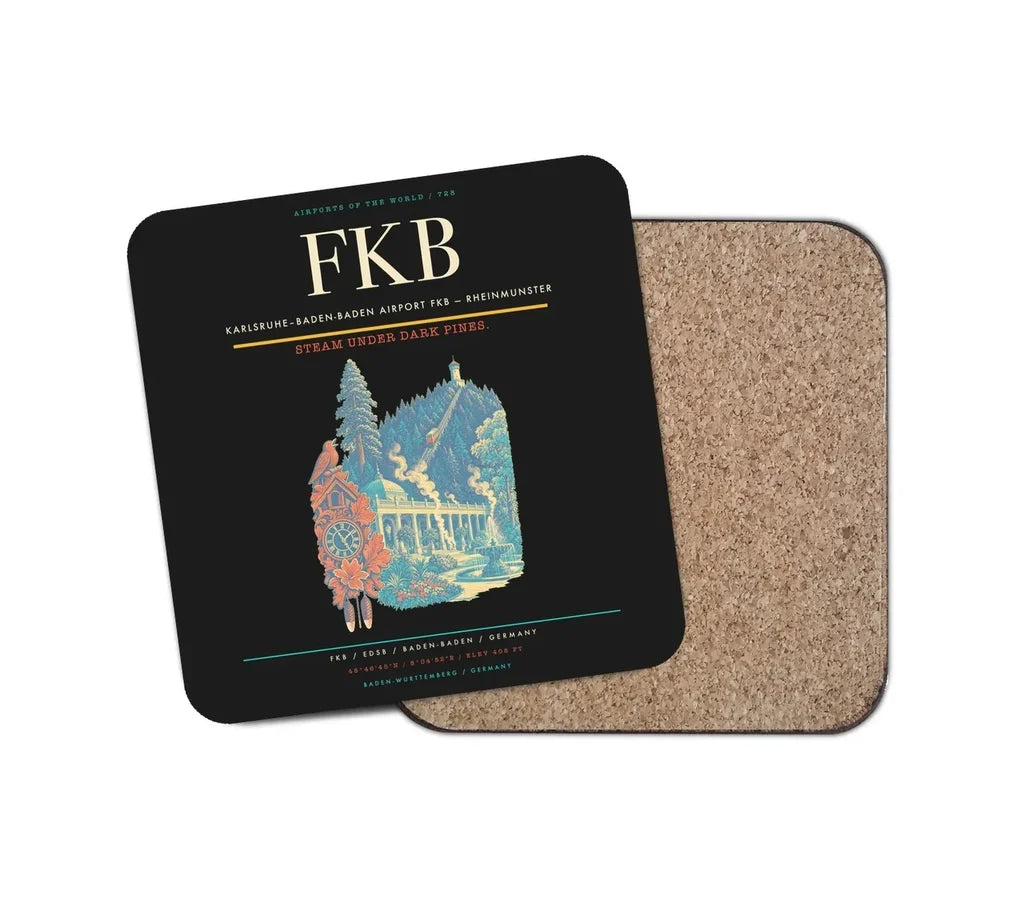 Karlsruhe–Baden-Baden Airport (FKB) design on black 1 piece coaster