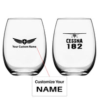 Thumbnail for Cessna 182 & Plane Water & Drink aviation design on water glass, crystal-clear premium glassware.