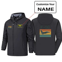 Thumbnail for Retro Fighter Jet F16 Rain Jackets & Windbreakers aviation design printed on waterproof shell with sealed seams rain jacket.