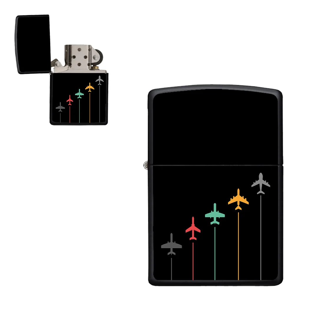 Black & White Super Travel Icons Black aviation metal lighter in premium metal alloy.