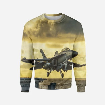 Departing Jet Aircraft Printed aviation design printed on soft cotton blend 3D sweatshirt.