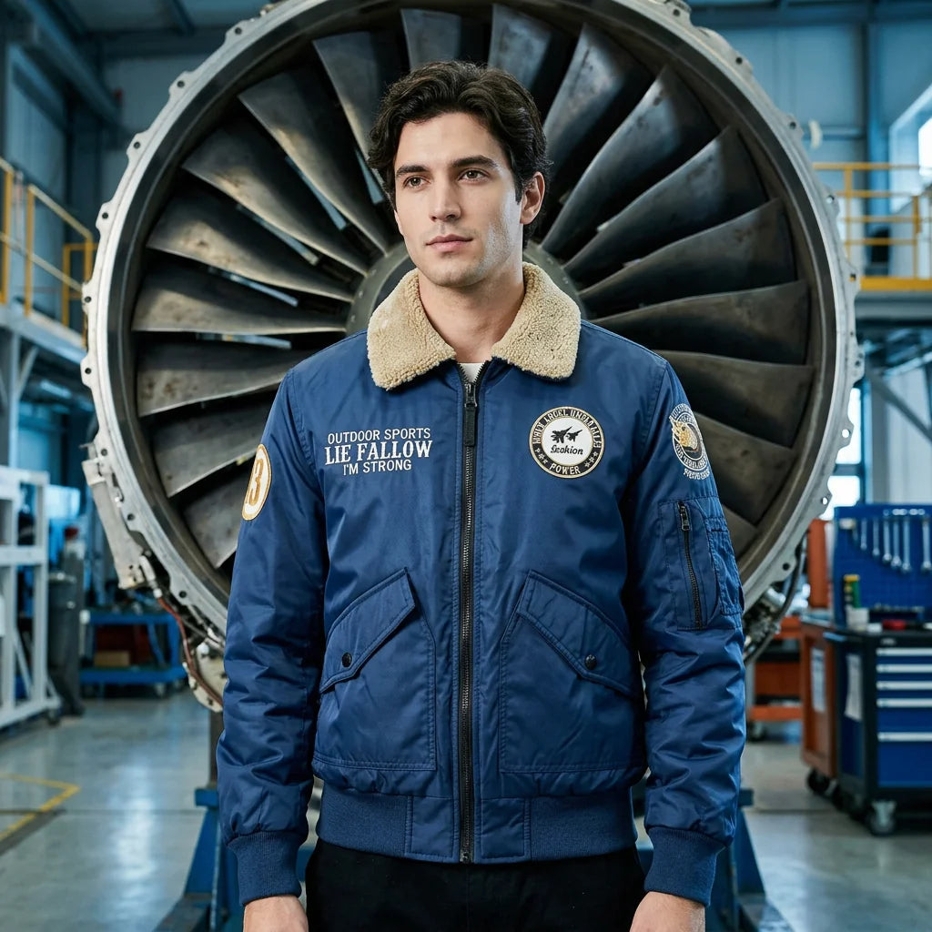 Pilot jacket on model — editorial