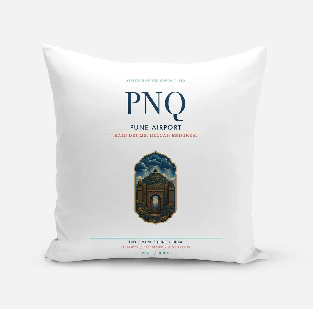 Pune Airport (PNQ) design on white pillow