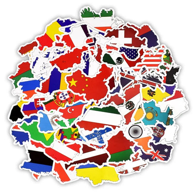 50 Pieces National Flags Stickers (Mixed) aviation themed sticker, weather-resistant vinyl.