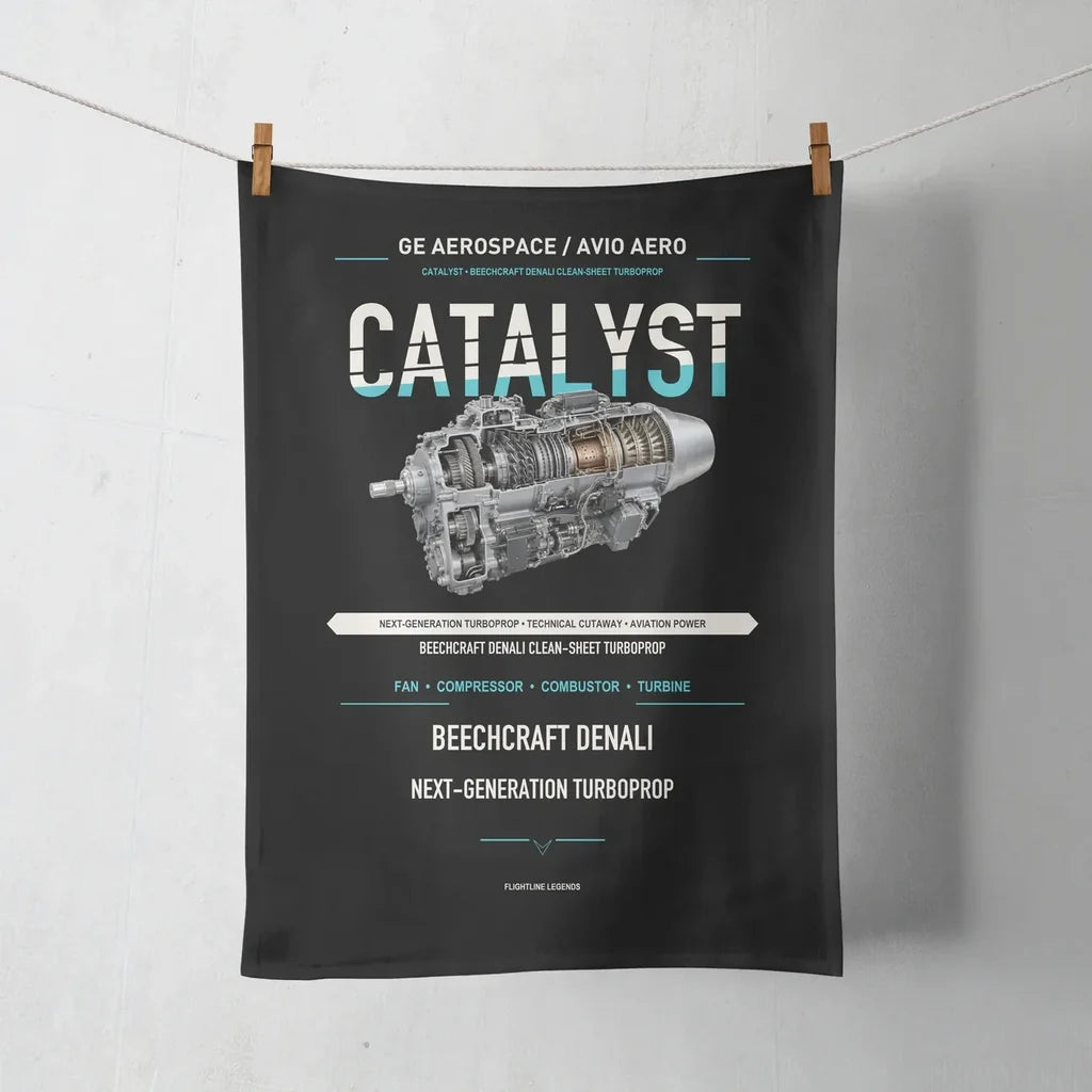 CATALYST design on black towel