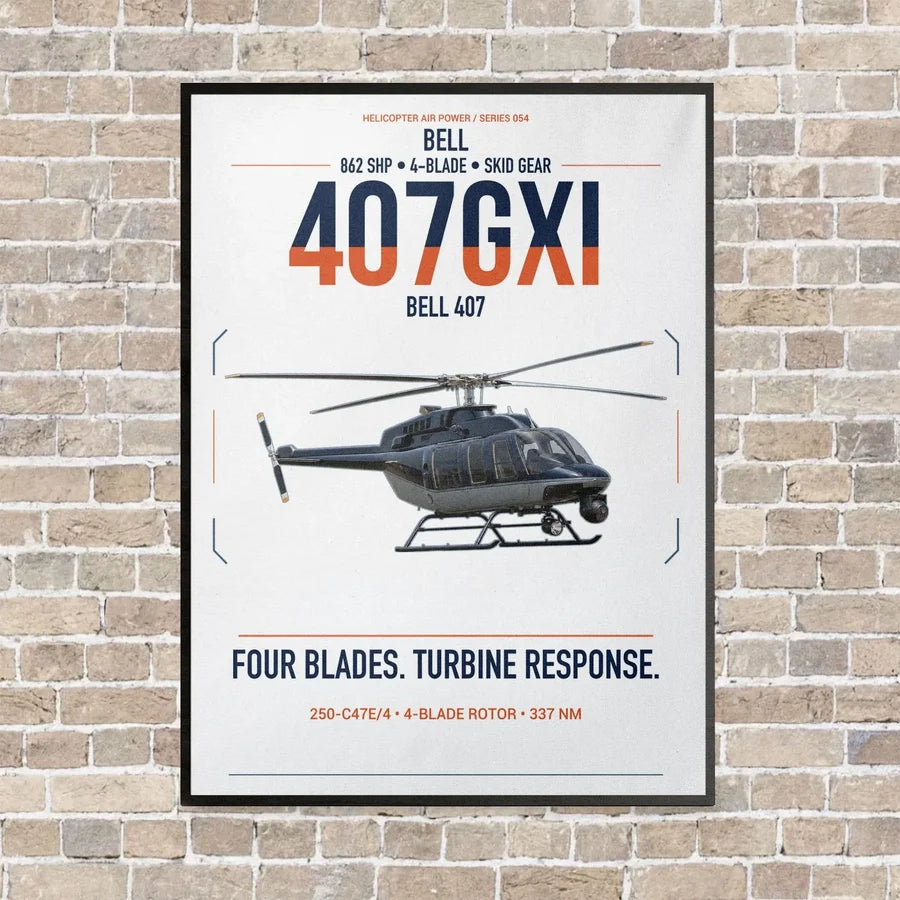 Bell 407GXi vertical canvas print - framed - white background