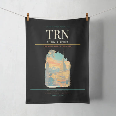 Turin Airport (TRN) design on black towel