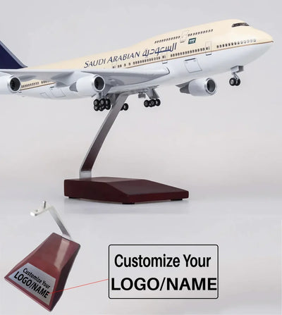 Side view of Saudi Arabia Boeing 747 Airplane Model (1/160 Scale - 47CM) aviation LED model airplane in diecast metal with LE.