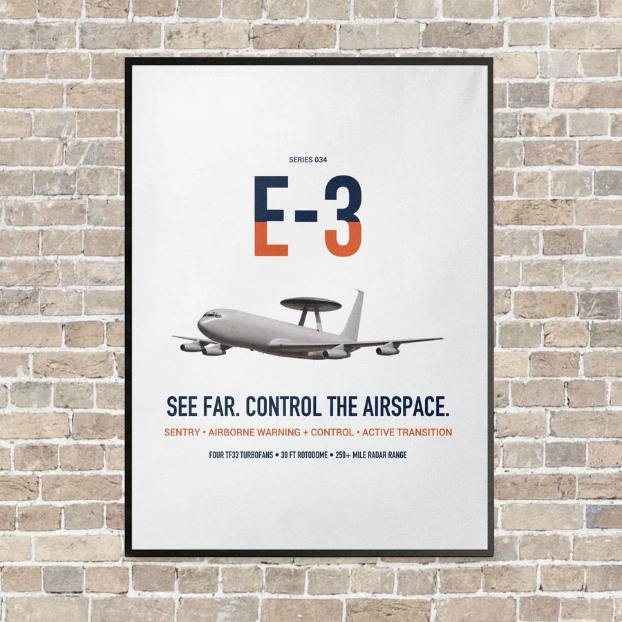 E-3 Sentry AWACS vertical canvas print - framed - white background