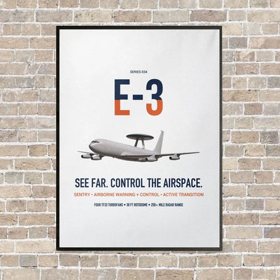 E-3 Sentry AWACS vertical canvas print - framed - white background