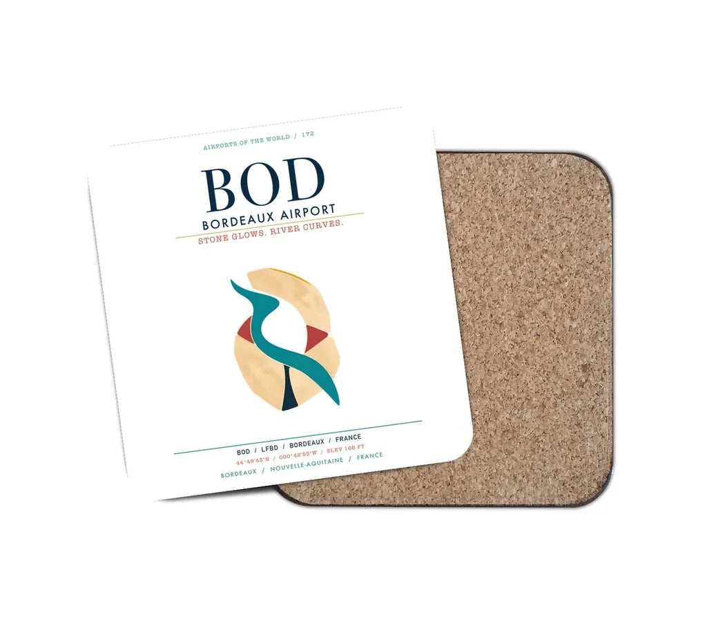 Bordeaux Airport (BOD) design on white 1 piece coaster