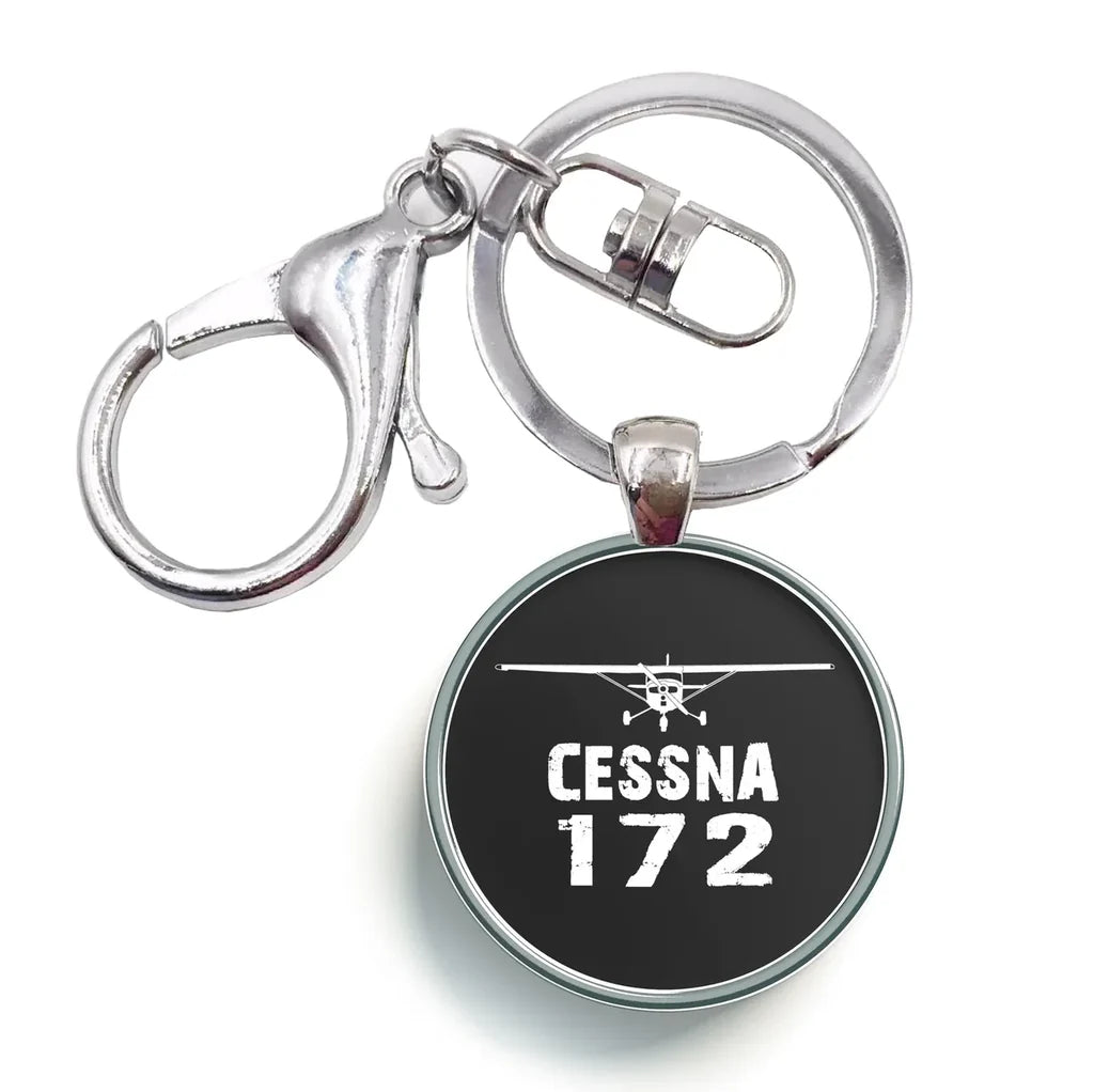 Cessna 172 & Plane aviation circle key chain, stainless-steel disc.
