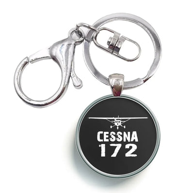 Cessna 172 & Plane aviation circle key chain, stainless-steel disc.