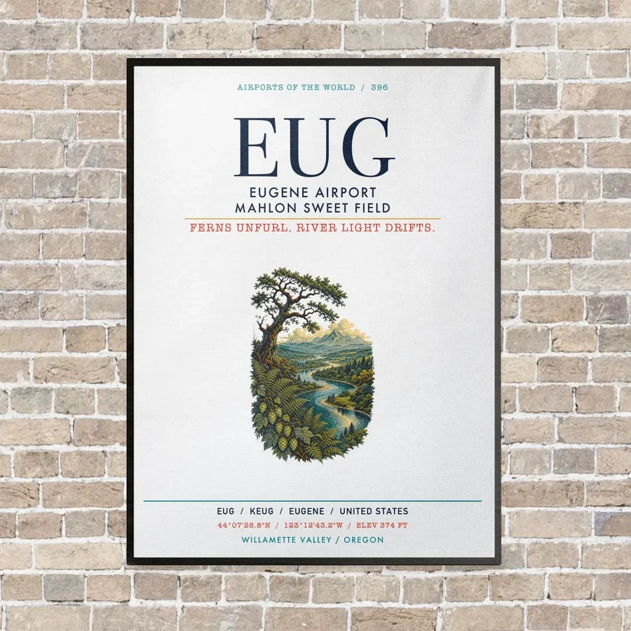 Eugene Airport Mahlon Sweet Field EUG vertical canvas print - framed - white background