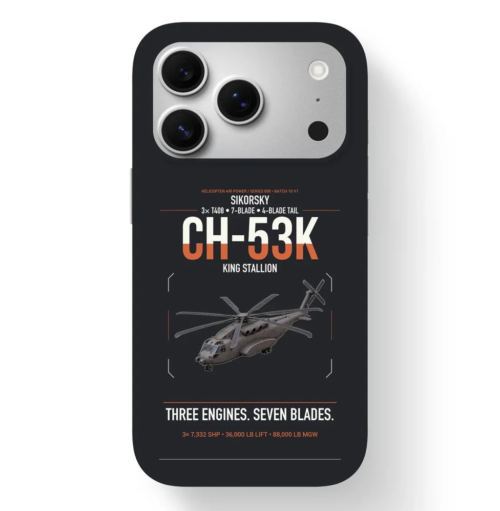 Sikorsky CH-53K King Stallion design on black magsafe iphone case, for iPhone 17 Pro