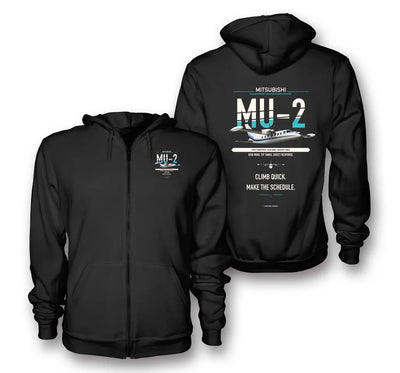 Mitsubishi MU-2B-60 Marquise design on black zipped hoodie