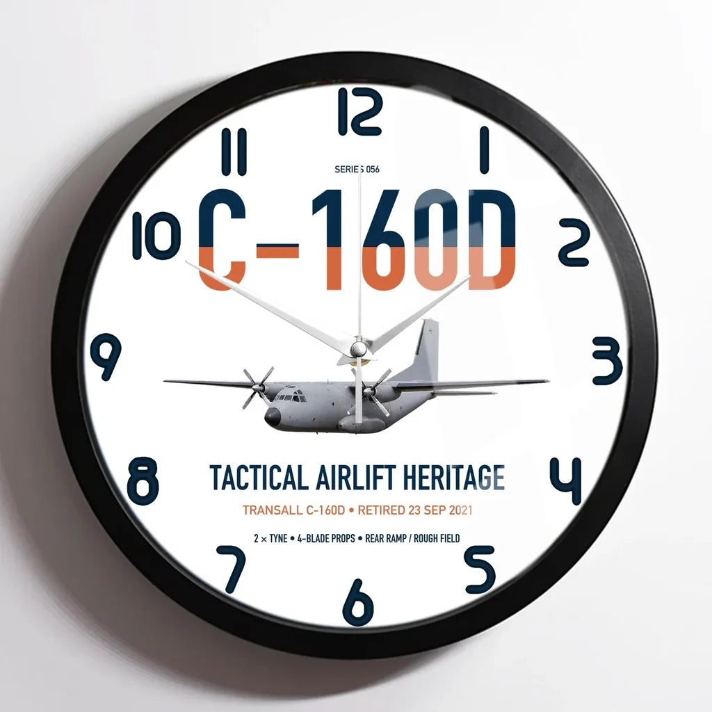 Transall C-160D design on white framed wall clock