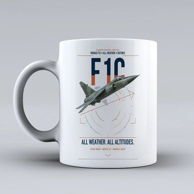 Dassault Mirage F1C design on white ceramic mug, double-side print