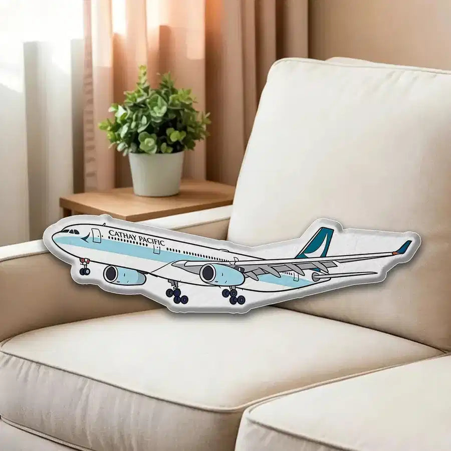 Cathay Pacific Airways Airbus A330 aviation design on soft polyester filling airplane pillow.