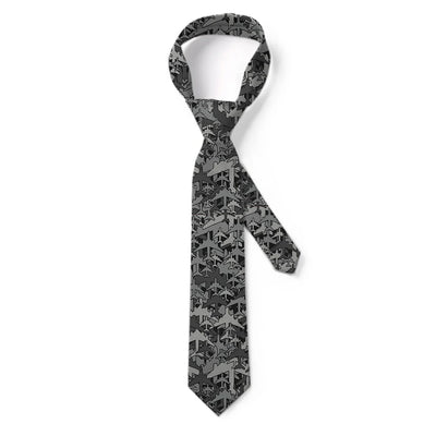 Dark Coloured Airplanes aviation design on premium silk blend tie.