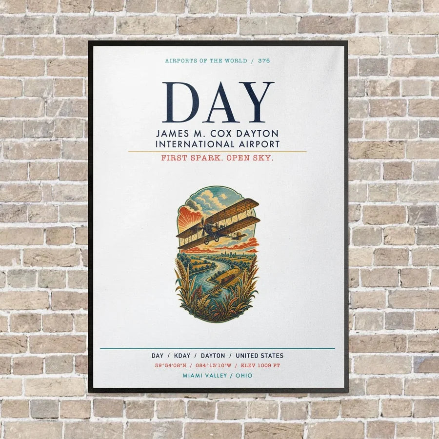 James M. Cox Dayton International Airport DAY vertical canvas print - framed - white background