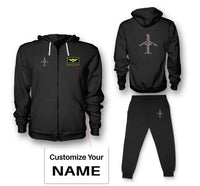 Thumbnail for Airplane Shape Aviation Alphabet Zipped Hoodie - Black + Name (Customizable)