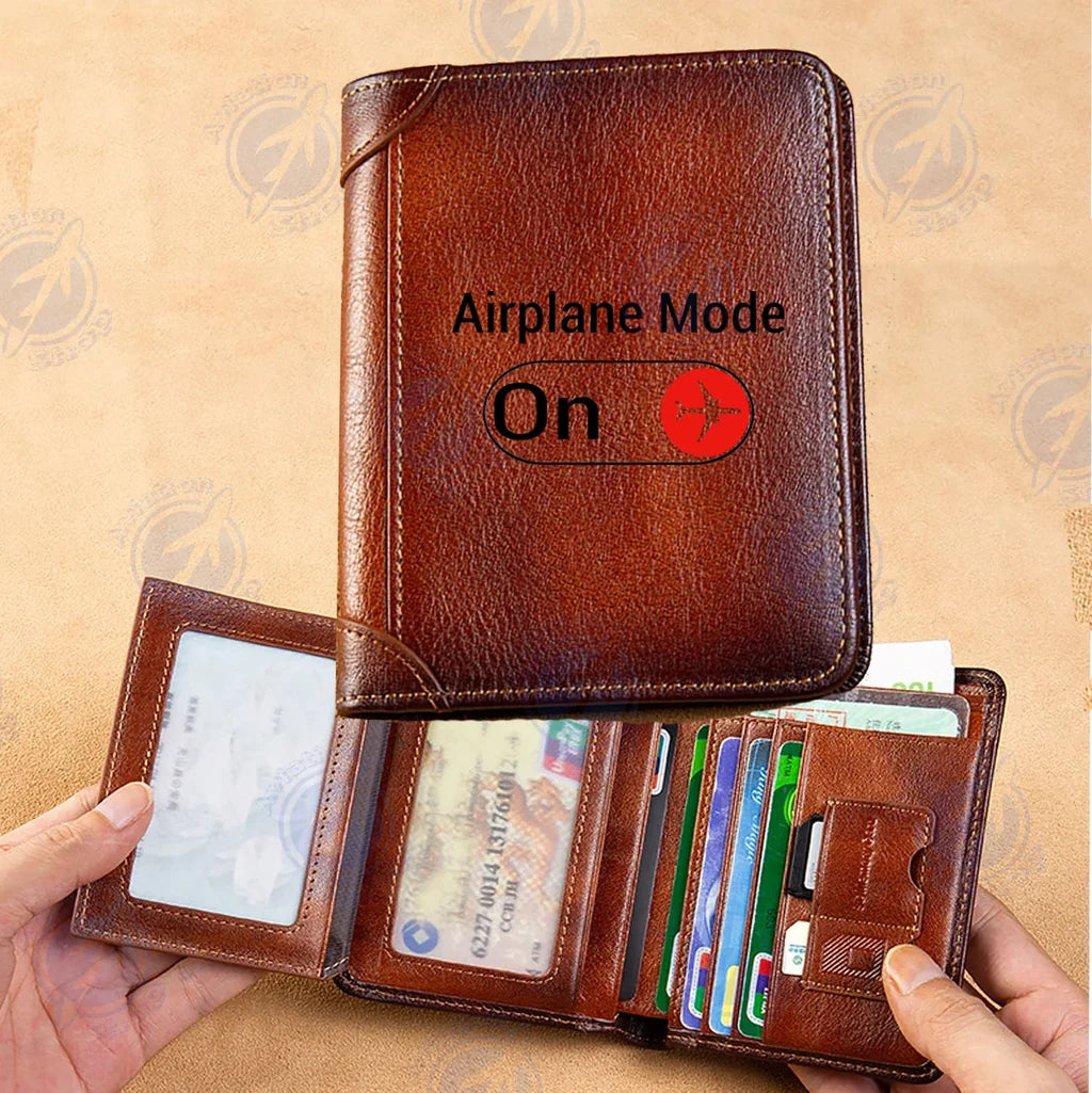 Airplane Mode On aviation leather wallet in leather.