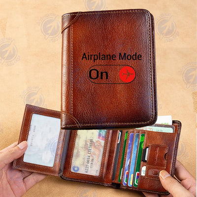 Airplane Mode On aviation leather wallet in leather.