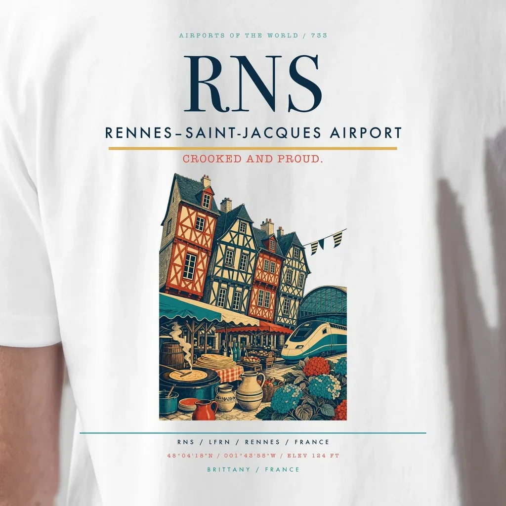 Rennes–Saint-Jacques Airport (RNS) double-side t-shirt design close-up cover