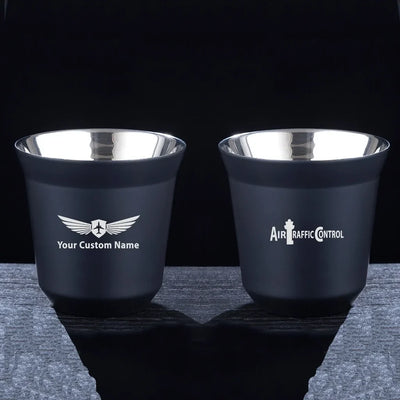Air Traffic Control aviation design on double-wall coffee mug, vacuum-insulated double-wall.