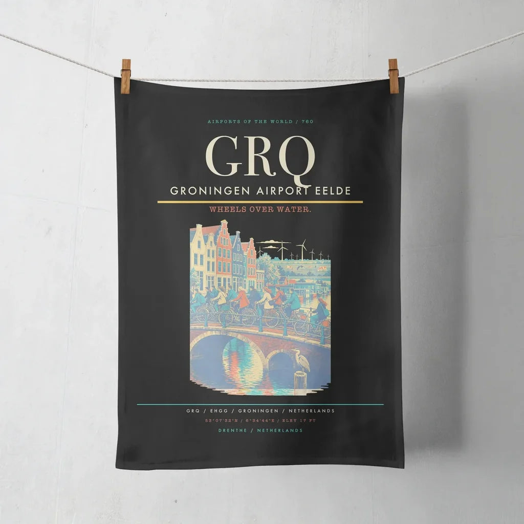 Groningen Airport Eelde (GRQ) design on black towel